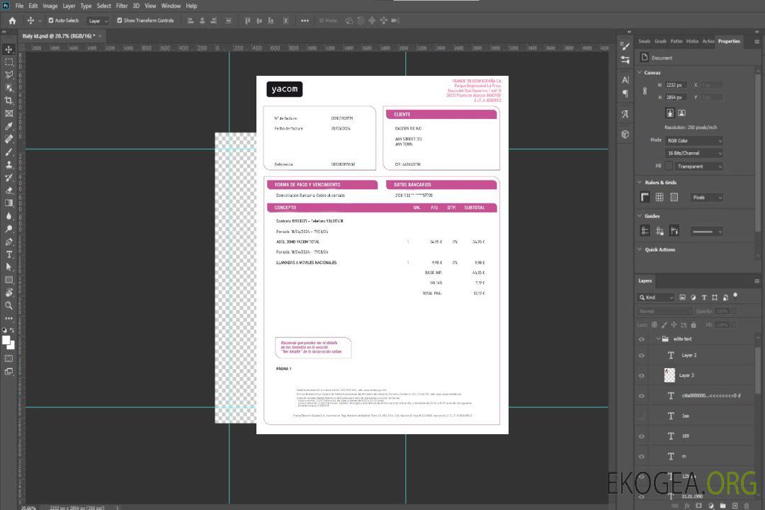 Modèle Word et PDF de facture de services publics d'entreprise Yacom en Espagne template Modèle Word et PDF de facture de services publics d'entreprise Yacom en Espagne template